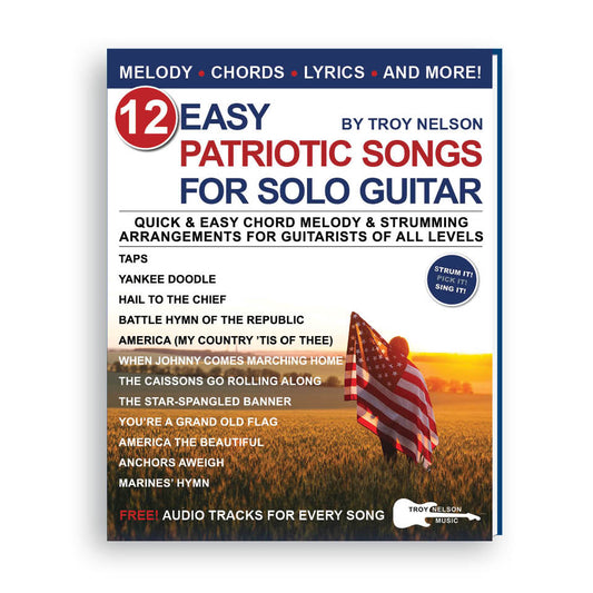 solo guitar book cover with patriotic images