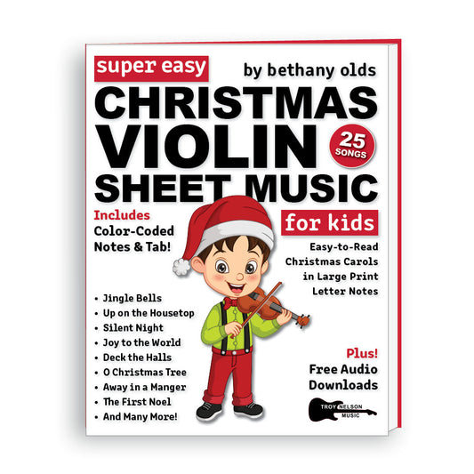 Illustration of a kid playing violin with christmas decorations