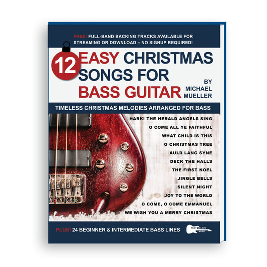 Bass guitar book cover with christmas decorations