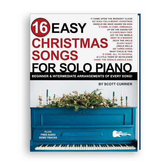piano book cover with Christmas decorations