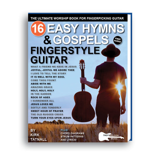 guitar book cover for hymns with man playing guitar