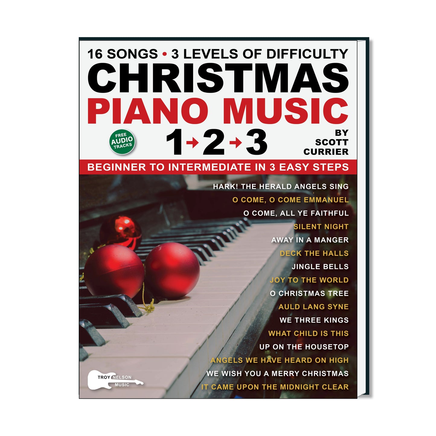 Image of a Piano on a Book Cover with Christmas Decorations